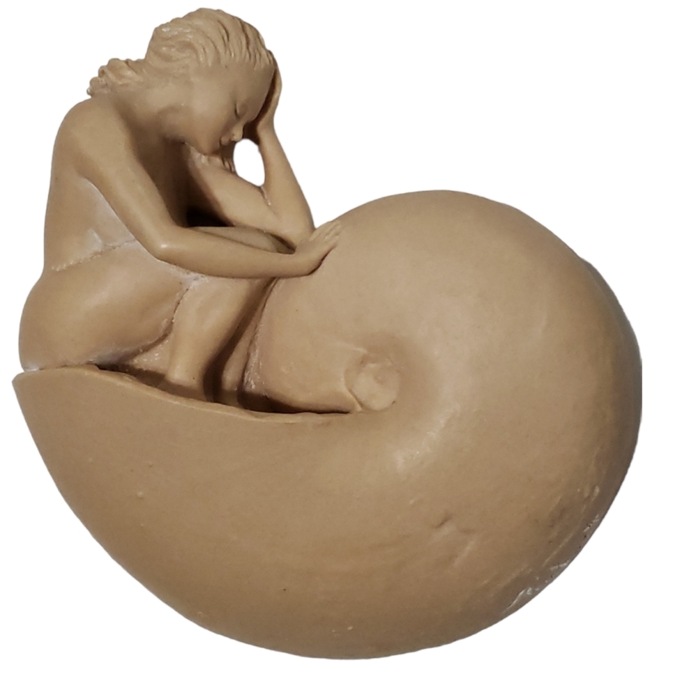 Reinhart Cast Resin Wall Hanging Girl in Nautilus Shell Nautical Beach Art